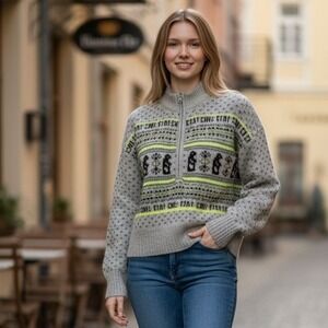 BDG Women's Fair Isle Half-Zip‎ Sweater Size M Beige & Brown
